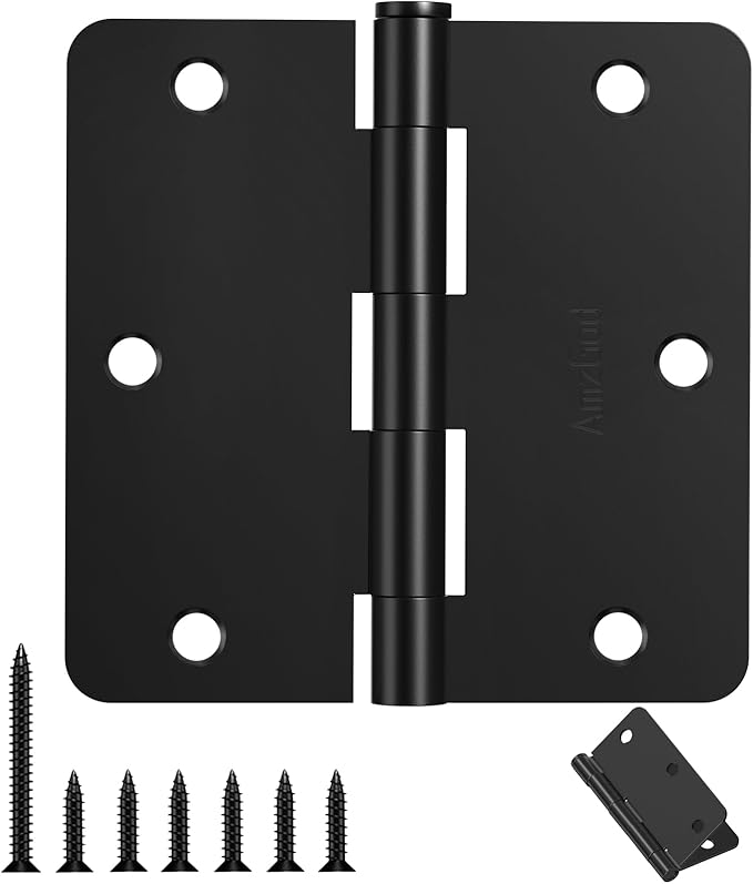 Door Hinges Matte Black - 36 Pack Black Door Hinges 3.5 Inch Rounded Interior Door Hinge with 1/4" Radius Corners - Black Hinges for Doors 3 1/2 Inches Flat Iron Residential Door Hardware
