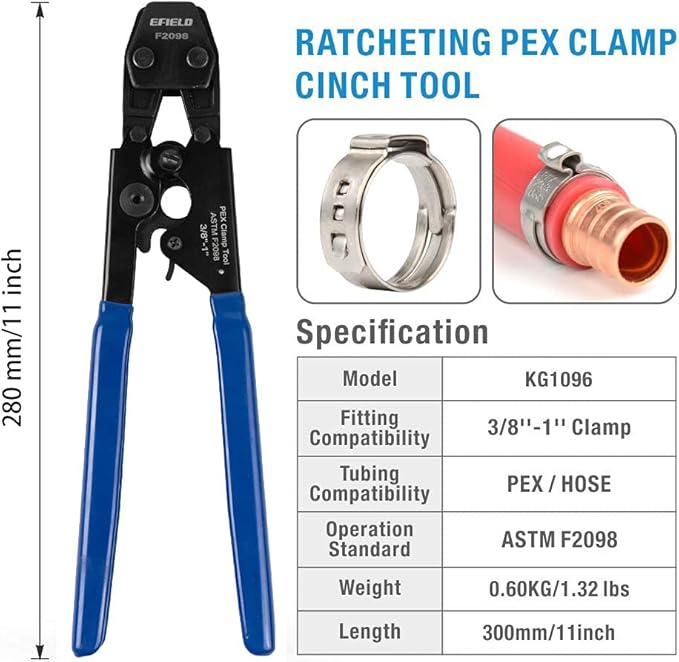 EFIELD Heavy-Duty Canvas Bag/Pex Crimping Tool Kit: 15 Pcs 1/2" Barb Brass Pex Fittings Elbow, Tee, Coupler, 50 Pcs J-Clamps, Pipe Cutter, 20pcs 1/2", 10 pcs 3/4" Clamps,(TOOL035)