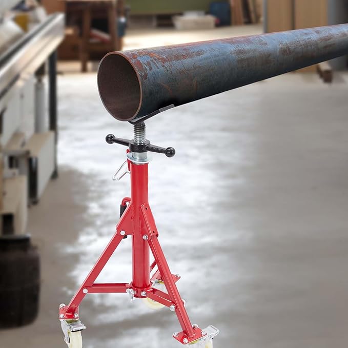 Adjustable Pipe Stand with Wheels, Heavy Duty 2500LBS Folding Welding Stand, 28 to 52 Inch V-Head Pipe Jack Stand for Pipe Welding & Threading