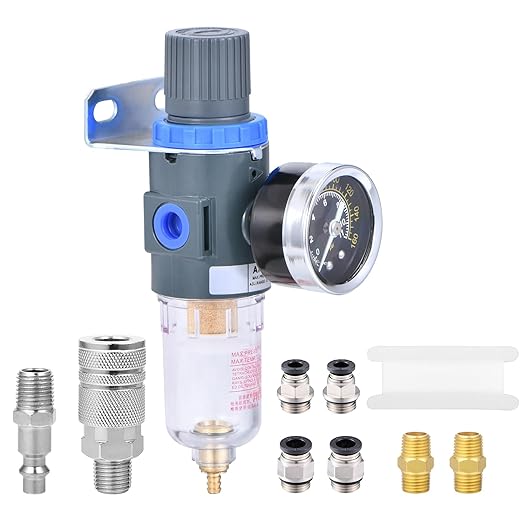 1/4 Inch NPT Air Filter Pressure Regulator, Water-Trap Air Tool Compressor Filter with Gauge AFR2000