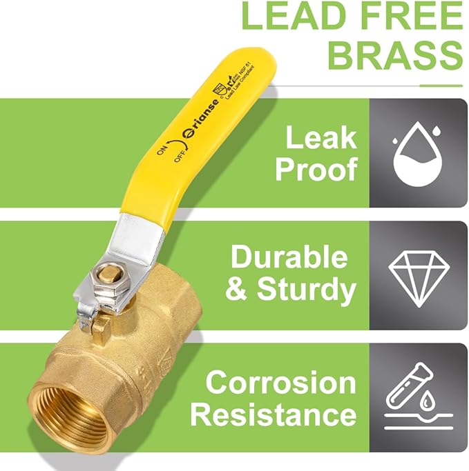 10Pack ORIANSE 3/4 Inch FIP Threaded Ball Valve, Brass Full Port 3/4" Female NPT x 3/4" Female NPT, 150PSIG working steam pressure, 600WOG 1/4-Turn Shut Off Ball Valve for Water Oil Gas