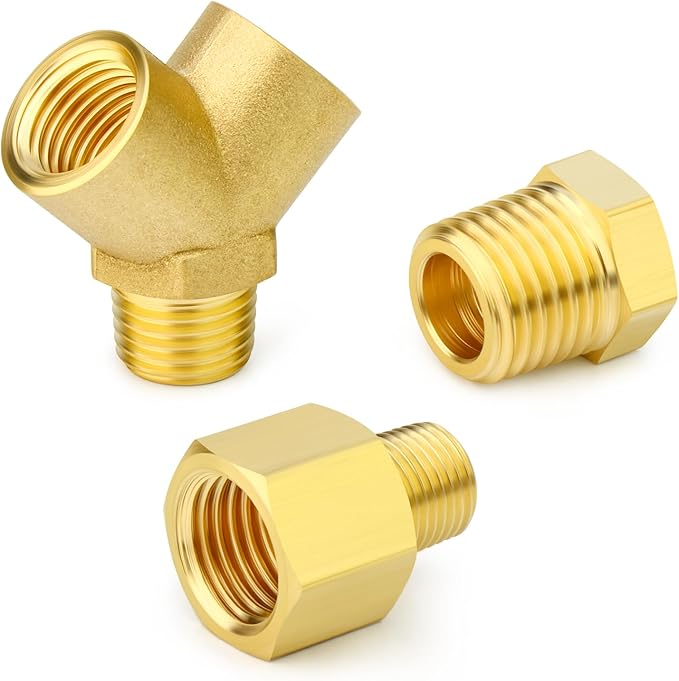 GASHER 5PCS Brass Pipe Fitting Male Branch Tee Y Adapter 1/8" NPT Female x 1/8" NPT Female x 1/8" NPT Male