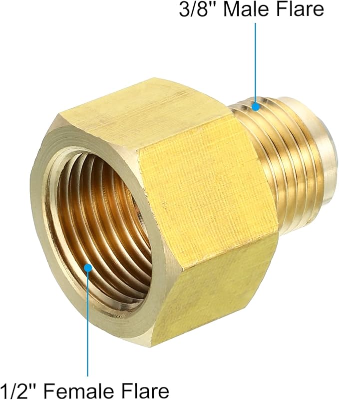 Patikil 1/2 Inch Female x 3/8 Inch Male Flare Connector, SAE 45 Degree Flare Brass Adapter for Air & Gas Line, HVAC
