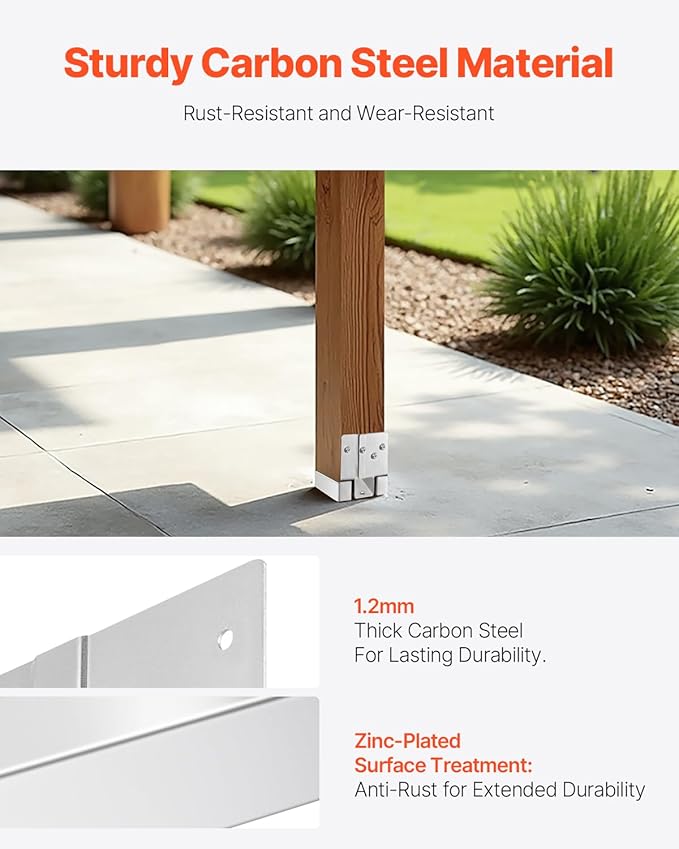 VEVOR 6x6 Post Base 10 Pcs, Inner Size 5.49x5.57inch/139.5x141.5mm Concrete Post Anchor, Heavy-Duty Zinc-Plated Carbon Steel Posts Brackets with 1 Inch Standoff Elevation, for Concrete Pergolas Patio