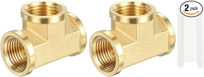 PATIKIL Brass Tee Fitting, 2Pcs 1/2" x 1/2" x 1/2" NPT Female Pipe 3 Way Forged Brass Barstock Street Tee Pipe Fittings for Water Gas Refrigeration