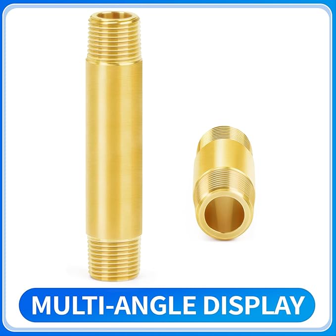 ChillWaves Brass Pipe Fitting, Long Nipple Pipe 1/2" NPT Male x 1/2" NPT Male Thread 4" Length(100MM)(1-PACK)