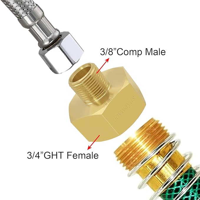 Joywayus 2PCS 3/4 GHT Female to 3/8 Compression Male Thread Adapter Pipe Fitting, Brass Reducer Faucet Connector Water Hose Adapter, Supply Line to Garden Hose Adapter for RV Kitchen Bathroom Plumbing