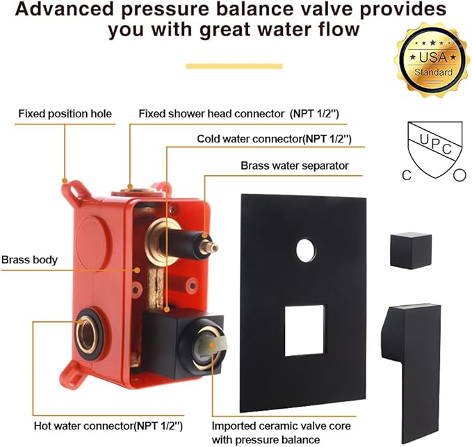 Wall Mount Bathtub Faucet with Handheld Shower, Matte Black Single Handle Bathroom Waterfall Tub Filler Solid Brass Tub Shower Faucet Set Rough-in Valve Trim Kit