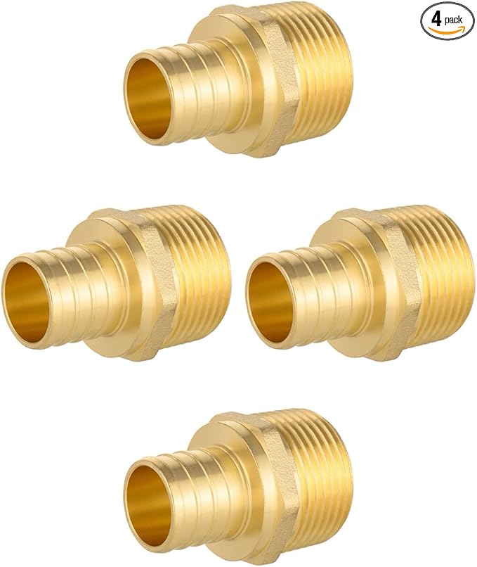 (Pack of 4) EFIELD PEX Crimp 1-inch x 1-inch Male NPT Threaded Adapter brass Fittings For Pex Tubing Connecting Male Threaded Pipe, LF Brass,(PEX1807484)