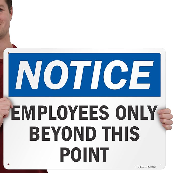 SmartSign 18 x 24 inch “Employees Only Beyond This Point” Sign, Digitally Printed, 55 mil HDPE Plastic, Blue, Black and White, Made in USA