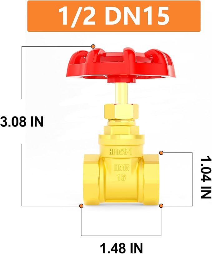 GASHER 1PCS Brass industrial Globe Valve, 1/2" NPT DN15 Female with Wheel Handle,Globe Valve Tool For Water, Oil, Gas