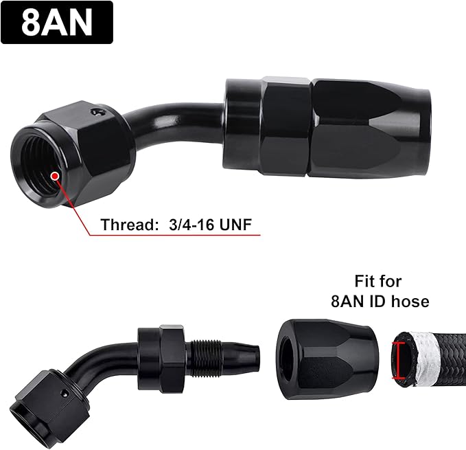 EVIL ENERGY 8AN Hose End Fitting 45 Degree Swivel for CPE Braided Hose Black 2PCS