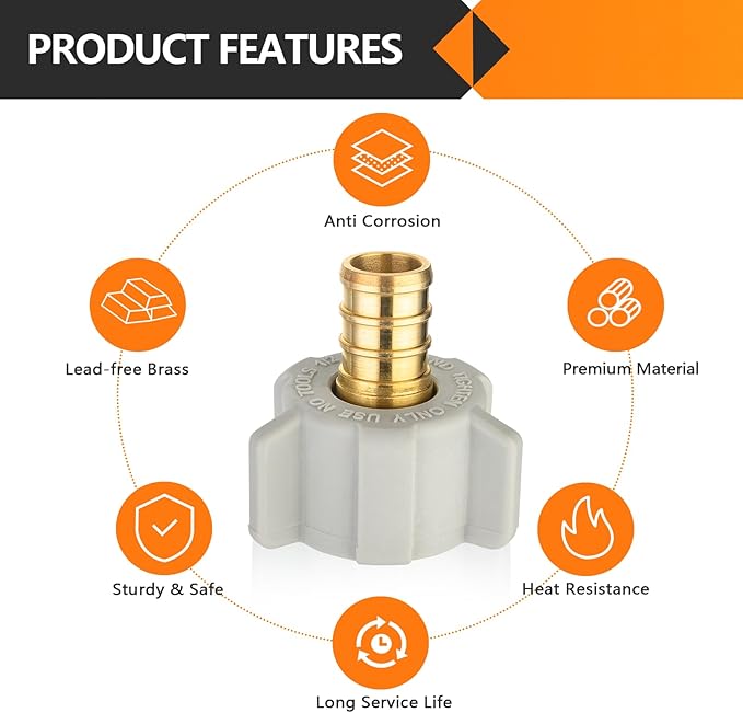 100-Pack HeSun PEX Fittings, 1/2" Pex x 1/2" Female NPT Swivel Adapter, Brass Crimp Fitting for ASTM F1807(PEX1807202-100)