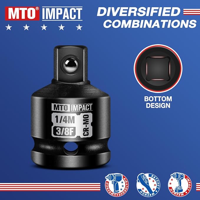 MTO 2-Piece 3/8" Female to 1/4" Male Impact Socket Adapter, 3/8-Inch Impact Socket Reducer, Chrome Molybdenum Alloy Steel, for Impact Wrench & Ratchet Use