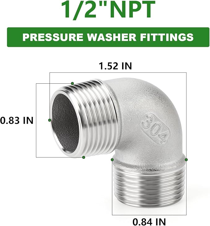 TAISHER 2PCS 304 Stainless Steel 90 Degree elbow,1/2" NPT Male × 1/2" NPT Male Thread Pipe Fitting