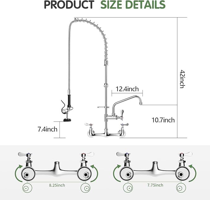 Commercial Sink Faucet,TOLSUNY Commercial Kitchen Faucet Wall Mount with Pre Rinse Sprayer,Wall Mounted Kitchen Sink Faucet for Industrial and Restaurant Sinks. (Classic, 43)