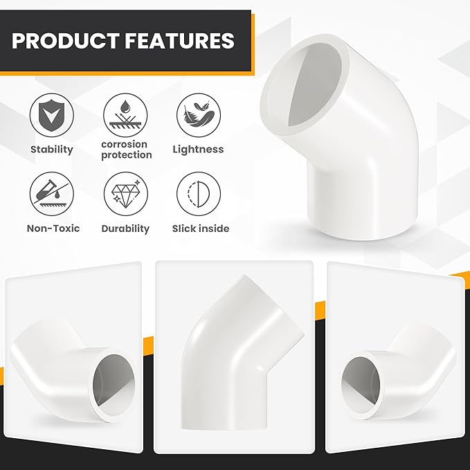 1-1/4" 4 Pcs 45° Elbow Pipe Fittings (Socket x Socket), Heavy Duty 2 Way Right Angle Pipe Fitting for DIY Creations, Schedule 40 PVC Coupling Adapter