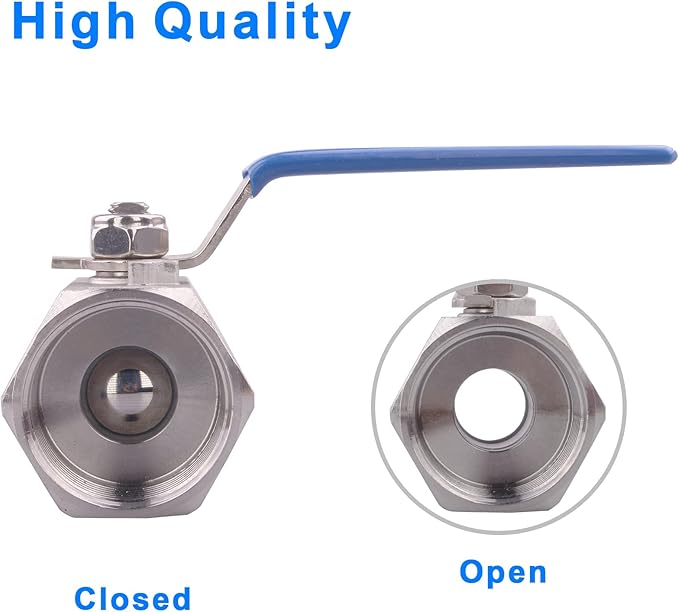 DERNORD Stainless Steel Ball Valve 1PC Type NPT Standard Port for Water, Oil, and Gas (1.25 Inch Ball Valve)
