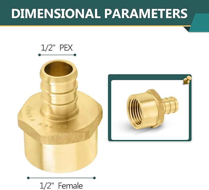 30-Pack PEX Fittings Niikappu 1/2" x 1/2" NPT Female Threaded Adapter, Brass Pex Crimp Adapters for PEX Pipes, ASTM F1807