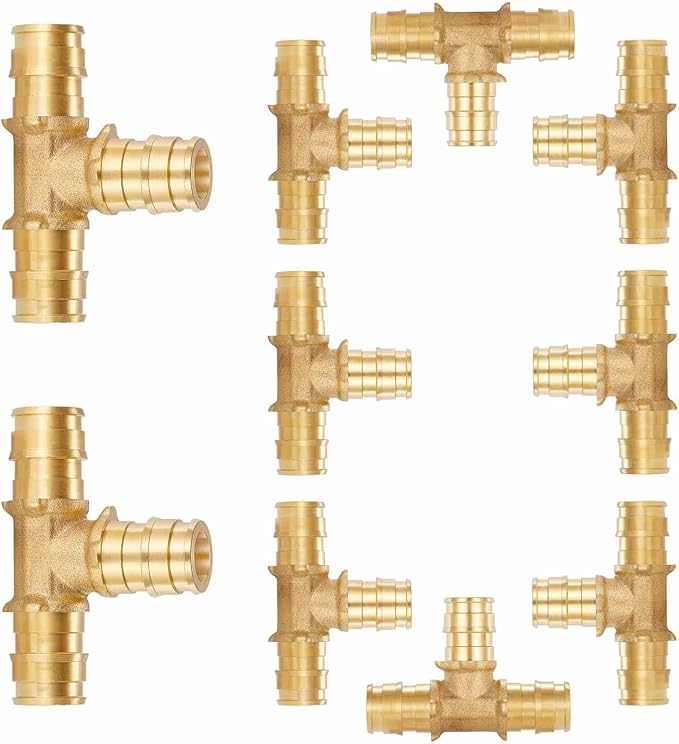 (10 Pack) Lidertik 1/2 Pex-A Tee Brass Tubing T Expansion Pipe Pex Fittings 1/2 Inch