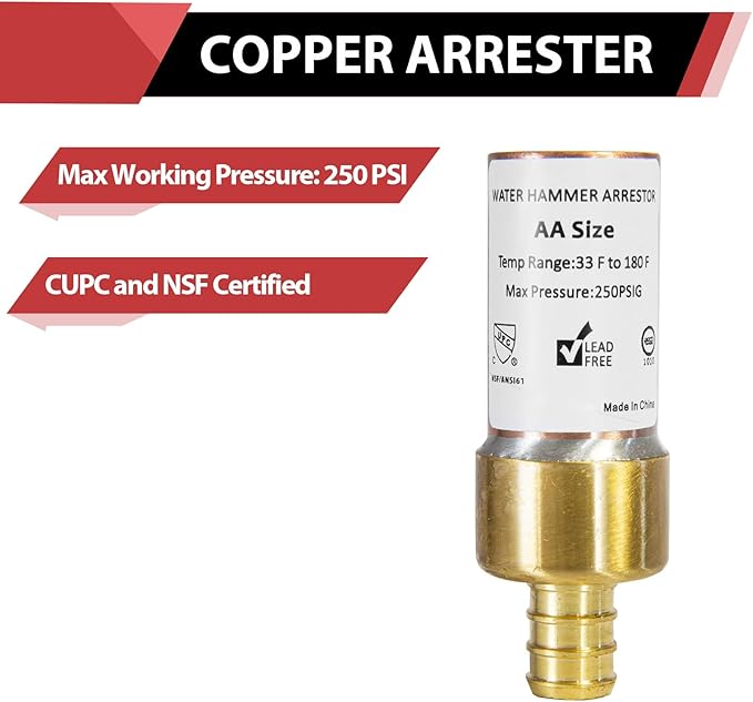 2-Pack EFIELD MH-110-1, 1/2-Inch Straight Pex Crimp Connection F1807 Copper Water Hammer Arrestor,(HAMMER001-2PCS)