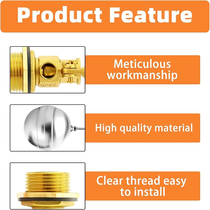 GASHER 2PCS 1" 304 Stainless Steel Float Ball Valve with 1"G Female x 1"NPT Male Adapter, DN25 Adjustable Water Tank Float Ball Valve for Stock Tank Pool Water Level Control