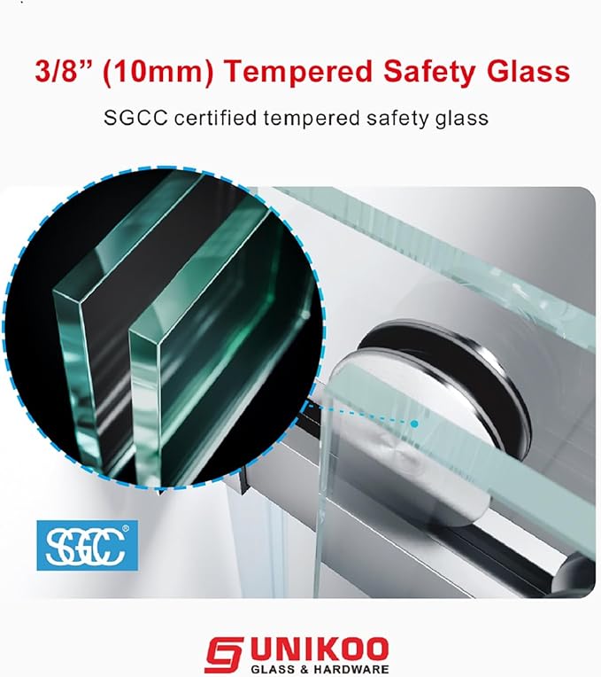 56-60 Inch x 66 Inch Sliding Frameless Bathtub Door, 3/8" Tempered Glass with Easy-Cleaning Coating, Stainless Steel Rollers & SGCC-Certified Stability, Brushed Nickel