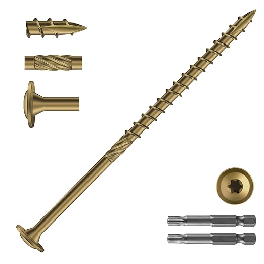 #14 x 5 Inch Lag Screws (171Pcs) 6lb. Structural Wood Screw, Bronze, Carbon Steel, Washer Head, Rust Resistant epoxy Coated, T30 Star Bit