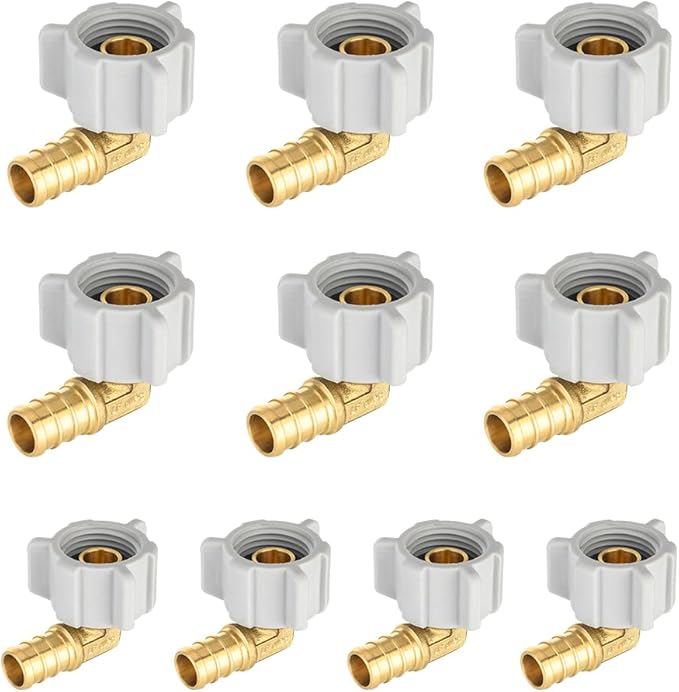 10-Pack EFIELD Pex 1/2" Pex X 1/2" Female NPT Swivel Elbow Brass Crimp Fittings, ASTM F1807,(PEX1807208)