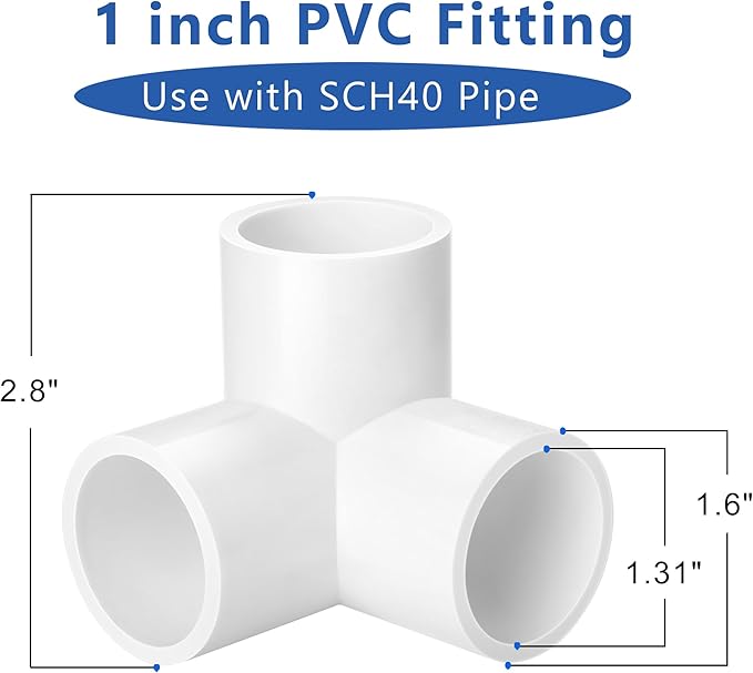 ZhiYo 1 inch PVC Fitting 3-Way, 6-Pack Tee Elbow Connectors, Furniture-Grade SCH40 PVC Pipe Fittings for Greenhouse, Frames, Sheds, Pet Beds, Pet Enclosures, Hydroponic and Tent Structures
