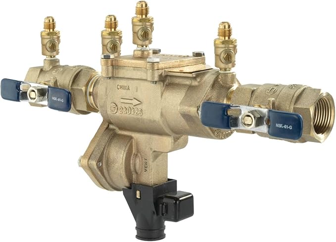 Febco LF860 Series 1" Lead-Free Bronze Reduced Pressure Zone Backflow Preventer Assembly, Quarter Turn Shutoff, Small Diameter, Flood Sensor with SentryPlus Alert Technology for Relief Valve