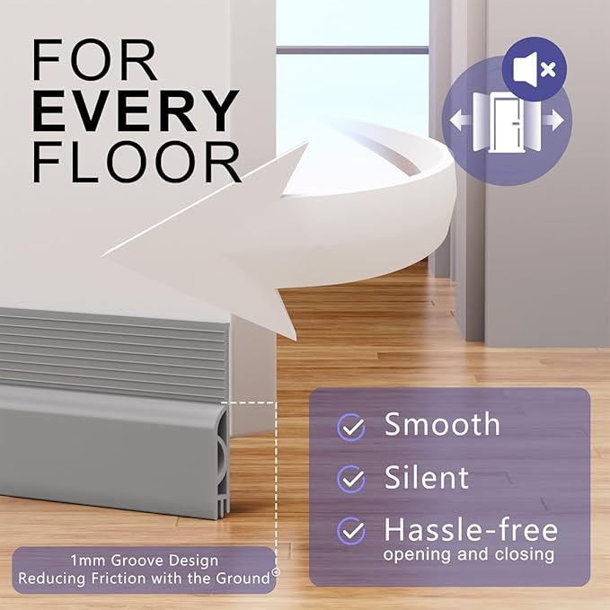 Door Draft Stopper,Adjustable Door Sweep for Bottom of Door,Silicone Weather Stripping Door Bottom Seal Blocker Air Noise, Under Door Gap Filler for Interior/Exterior Doors(Grey, 78inch)
