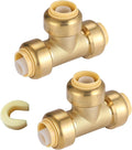 3/4" Pushfit Tee,2 Pack PEX Brass Push-fit Tee with 1 Pack Disconnect Clip, Push-to-Connect Plumbing Fittings for PEX, Copper, CPVC
