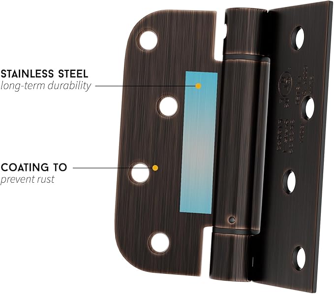 goldenwarm 2pack Oil Rubbed Bronze Door Hinges 4 Inch Self Closing Spring Door Hinge with Square & 5/8" Radius Corners - Adjustable Door Closing, Residential & Heavy-Duty Door Hardware
