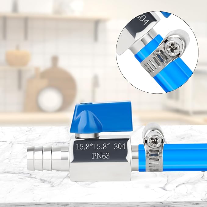TAISHER 1PCS 304 Stainless Steel 5/8" Mini Ball Valve Shut Off Switch, 5/8" Hose Barb with 2PCS Hose Clamps