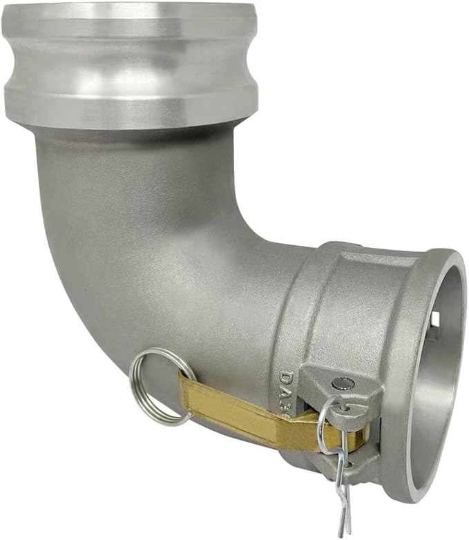 Gloxco Aluminum Type DA Cam and Groove Hose Fitting, 90 Degree Elbow Reducer, 3" Female Camlock x 4" Male Camlock (CAM-3040-DA90-AL)