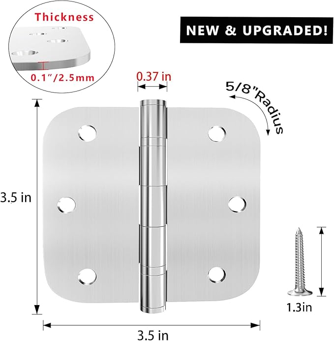 Door Hinges, 3 Pack 304 Stainless Steel Hinges 3.5 inch Hinges for Doors Interior/Exterior Door Hinges with 5/8 Radius Corners