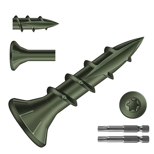 #8 x 3/4" Deck Screws (553Pcs) 2lb. Carbon Steel, Green, Flat Head, Rust Resistant epoxy Coated, with T25 Star Bit