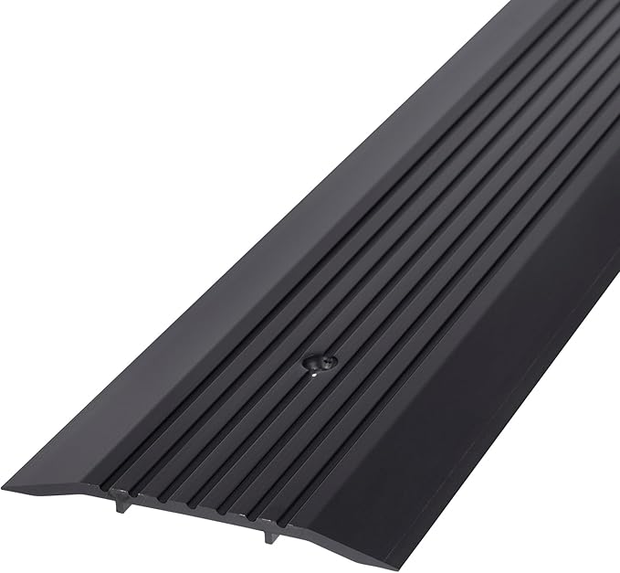 Door Threshold - Premium Low-Profile Corrugated Aluminum Door Saddle Flat Transition Exterior Door Threshold Strip - Black Anodize, 4" Wide x 72" Long