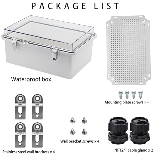Waterproof Electrical Box Junction Box Weatherproof IP67 ABS Plastic Enclosure Switch Router Project Box Electronics DIY Enclosure with Mounting Plate and Wall Bracket Clear 11.8"x7.9"x5.1"