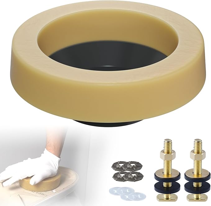 Hibbent Extra Thick Toilet Wax Ring Replacement Kit, Universal Toilet Seal Ring with Brass Toilet Floor Bolts and Retainer Washers, PE Flange Fits 3 Inch and 4 Inch Drain Pipes