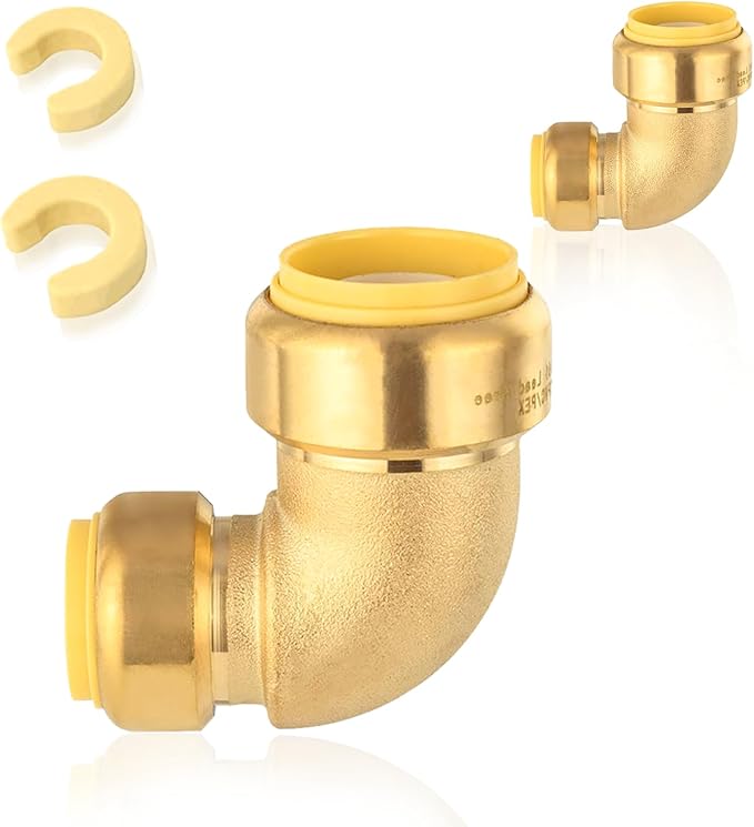 30-Pack HeSun Pushfit 90 Degree Elbow, 1"x3/4" Push to Connect Plumbing Fittings with Disconnect Clips, Brass Push-fit Fittings for PEX, Copper, CPVC, PE-RT Pipes(PF146-30)