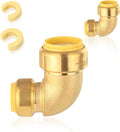30-Pack HeSun Pushfit 90 Degree Elbow, 1"x3/4" Push to Connect Plumbing Fittings with Disconnect Clips, Brass Push-fit Fittings for PEX, Copper, CPVC, PE-RT Pipes(PF146-30)
