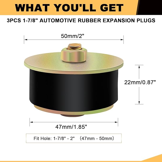 Siptenk 1-7/8" Freeze Rubber Expansion Plug 3 pcs, Automotive Rubber Expandable Freeze Plugs for Engine