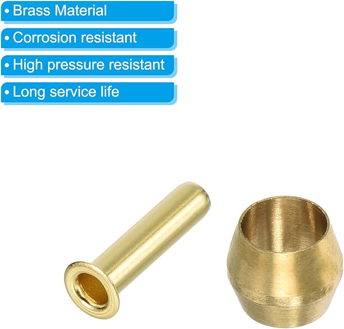 PATIKIL 3/16" Tube ID Compression Assortment Kit, 25 Set Brass Compression Sleeve Ferrule & Insert for Water Oil Air Pipe