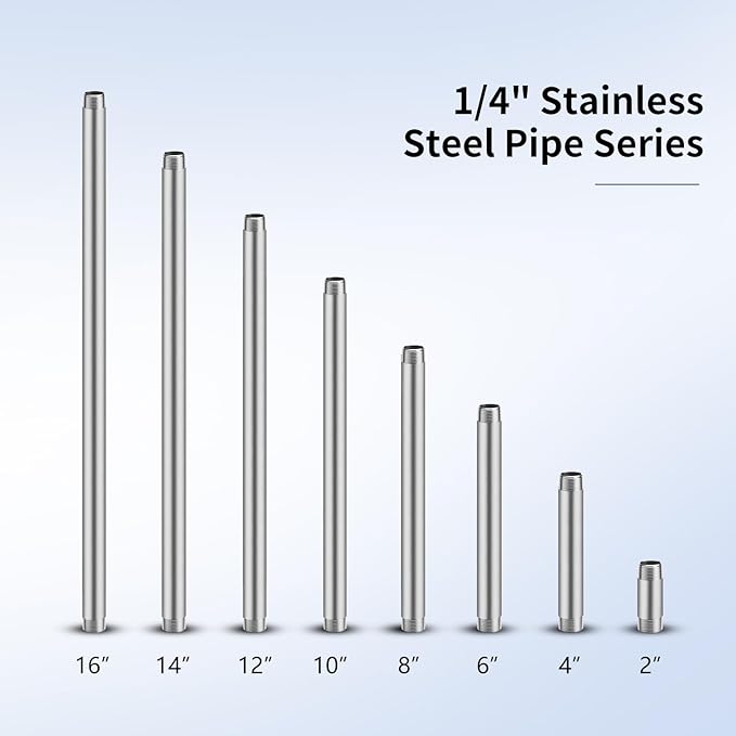 1/4"x4" 304 Stainless Steel Pipe, 1/4" NPT x 1/4" NPT Male Threaded Nipple, SCH40 Heavy Duty Pre-Cut Steel Pipe for Plumbing Gas, Hydraulic, and Industrial Applications(4",6 Piece)