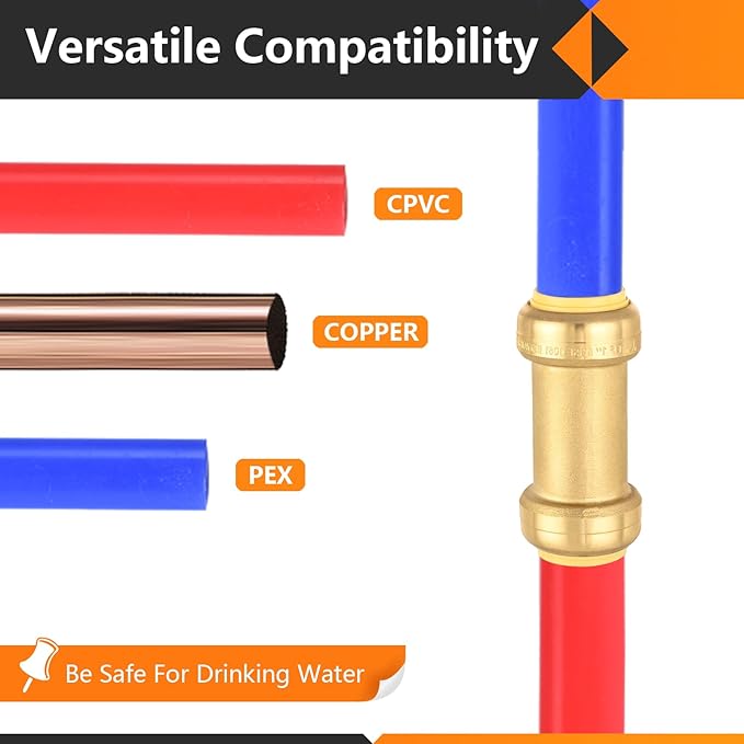 10-Pack HeSun Pushfit Check Valve, 1-Inch Push to Connect Plumbing Fittings with Disconnect Clip, Brass Push-fit Fittings for PEX, Copper, CPVC, PE-RT Pipes(PF-VALVE066-10)