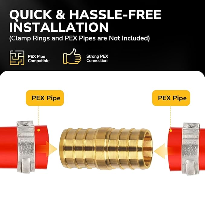 12 Pack 3/4" Pex Coupling, Pex Fittings, Heavy-Duty Brass Crimp Fittings for PEX Pipes with Leak-Resistant Construction, NSF & UPC Certified