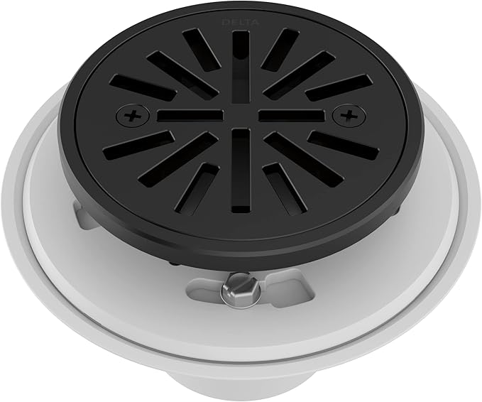 Delta 4 Inch Matte Black Tile-In Round Shower Floor Drain with Gasket and Removable Drain Gate, Matte Black DT061411-BL