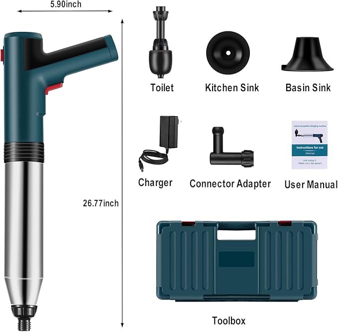 Electric Toilet Plunger ，Hair Drain Clog Remover,High Pressure Air Toilet Plungers, Heavy Duty Plunger For Toilet,Drain,Bathroom,Floor Drain,Sewer,Pipe，built-in battery, BLUE